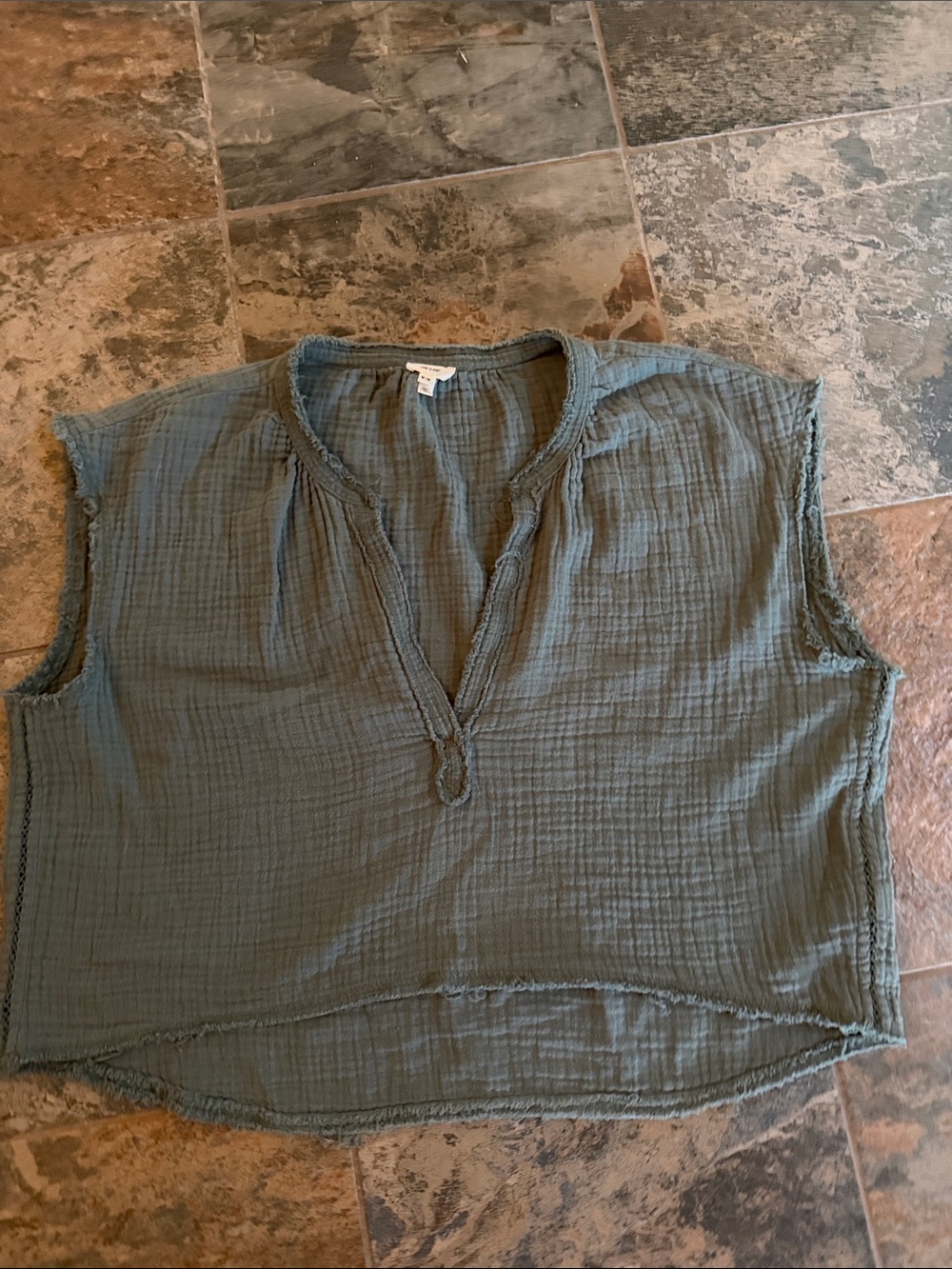 aerie Olive Green Gauze V-Neck Sleeveless Crop Top